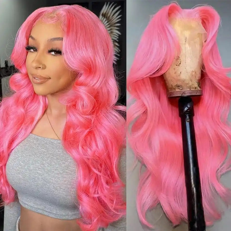 Pink Body Wave Lace Front Wig Human Hair 13x4 HD Lace Frontal Human Hair Wig 180 Density