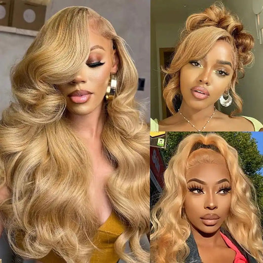 Honeyblonde Human Hair Wig 13x4 Honey Blonde Lace Front Wig 27# Colored Body Wave